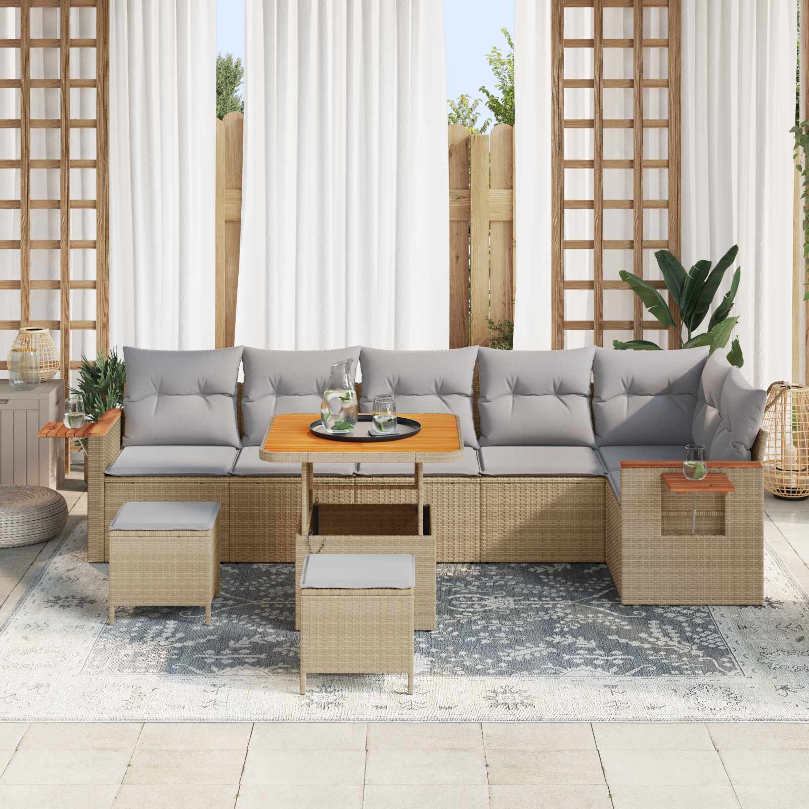 Havesofa Sæt 9 pcs Beige polyrattan
