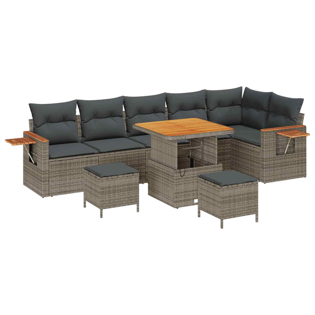 Havesofa Sæt 9 pcs Grå polyrattan