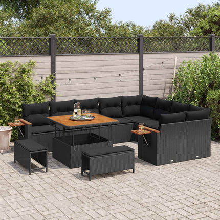 Havesofa Sæt 12 pcs Sort polyrattan