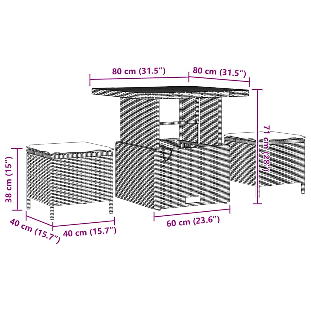 Havesofa Sæt med pude 8 pcs Sort og cremefarvet 80 x 80 x 71 cm