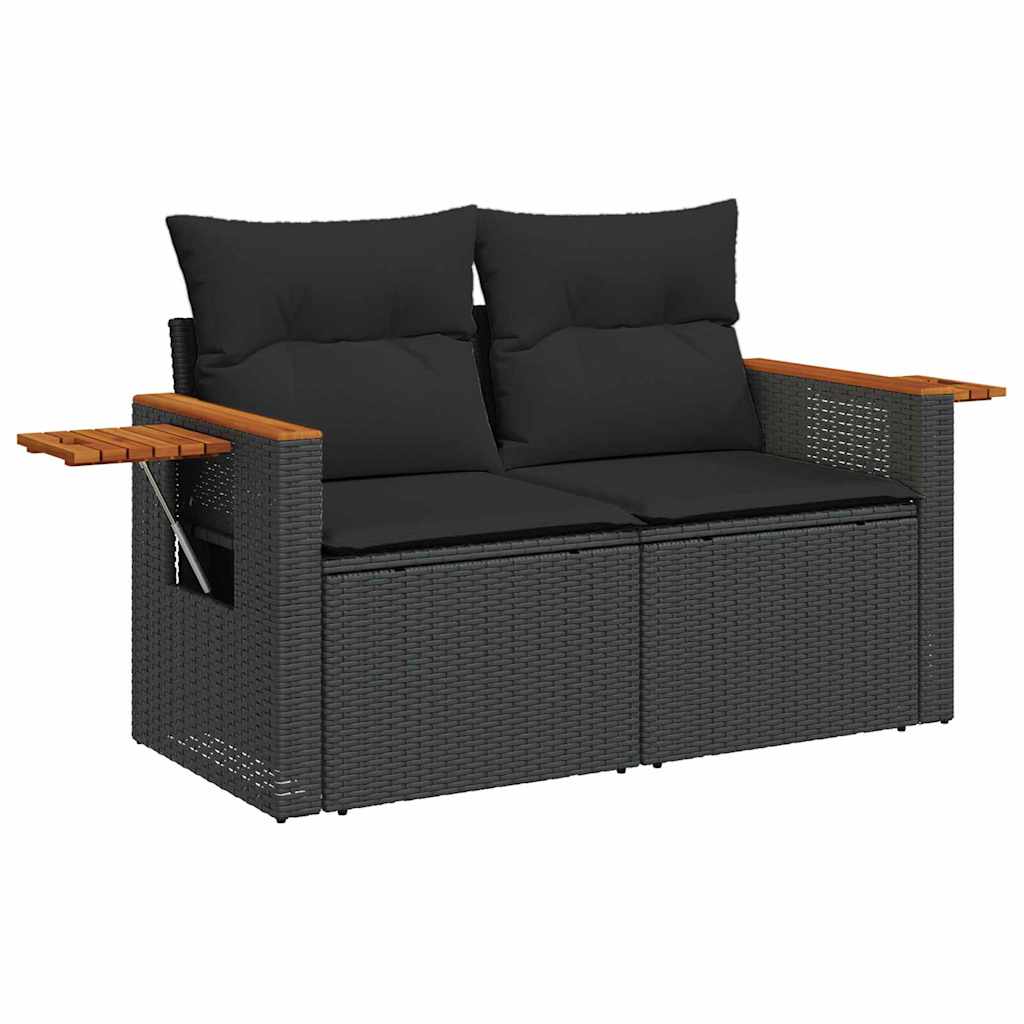 Havesofa Sæt 9 pcs Sort Polyrattan og pulverlakeret stål