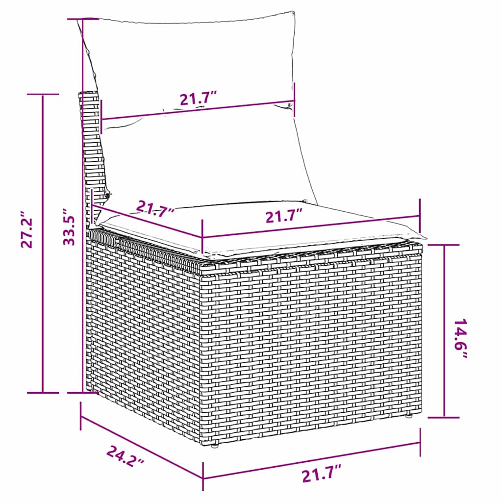 Havesofa Sæt 9 pcs Sort Polyrattan og pulverlakeret stål
