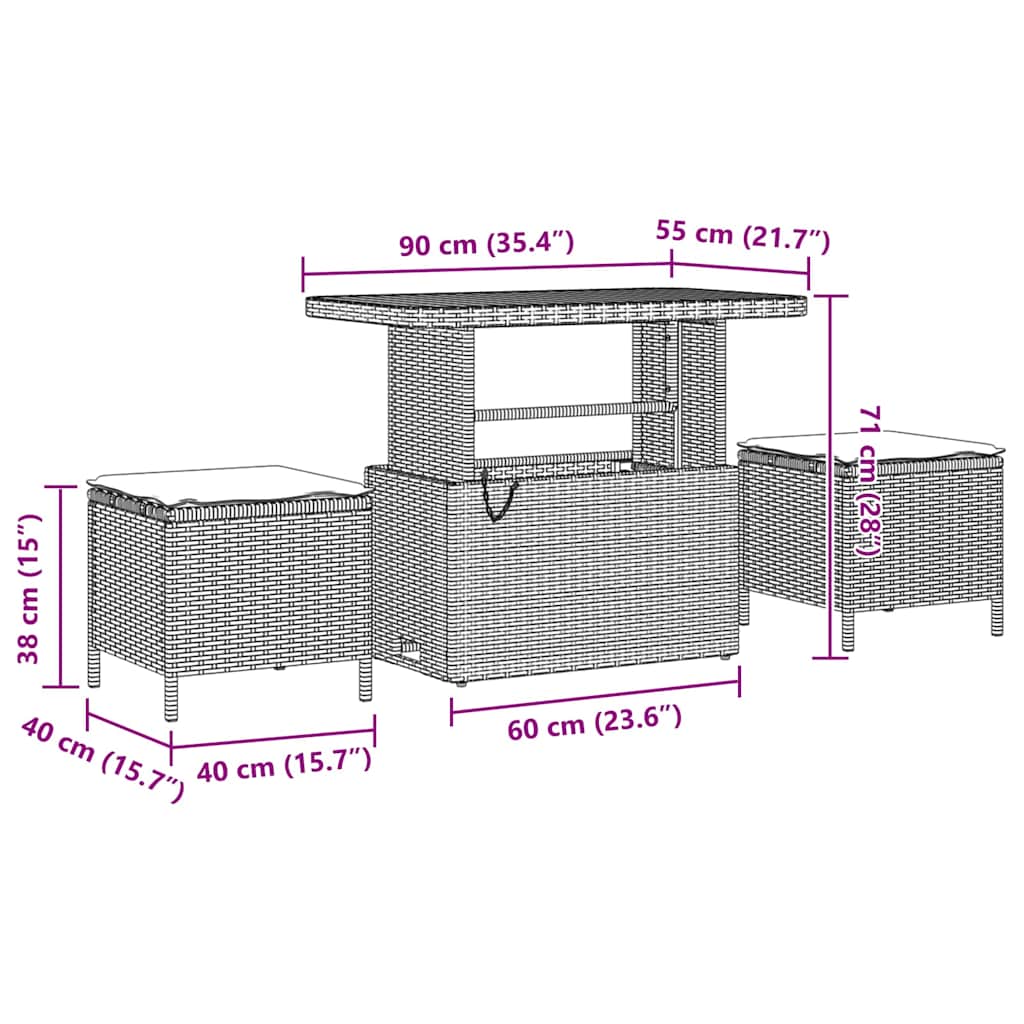 Havesofa Sæt med pude 8 pcs Sort og cremefarvet 90 x 55 x 71 cm