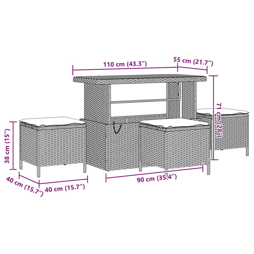 Havesofa Sæt med pude 9 pcs Grå 110 x 55 x 71 cm