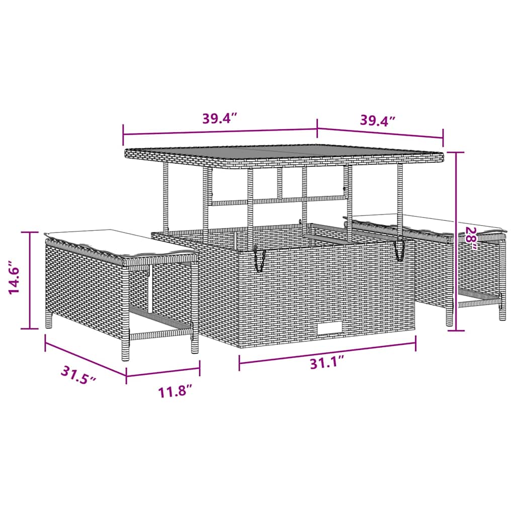 Havesofa Sæt med pude 9 pcs Sort 100 x 100 x 71 cm