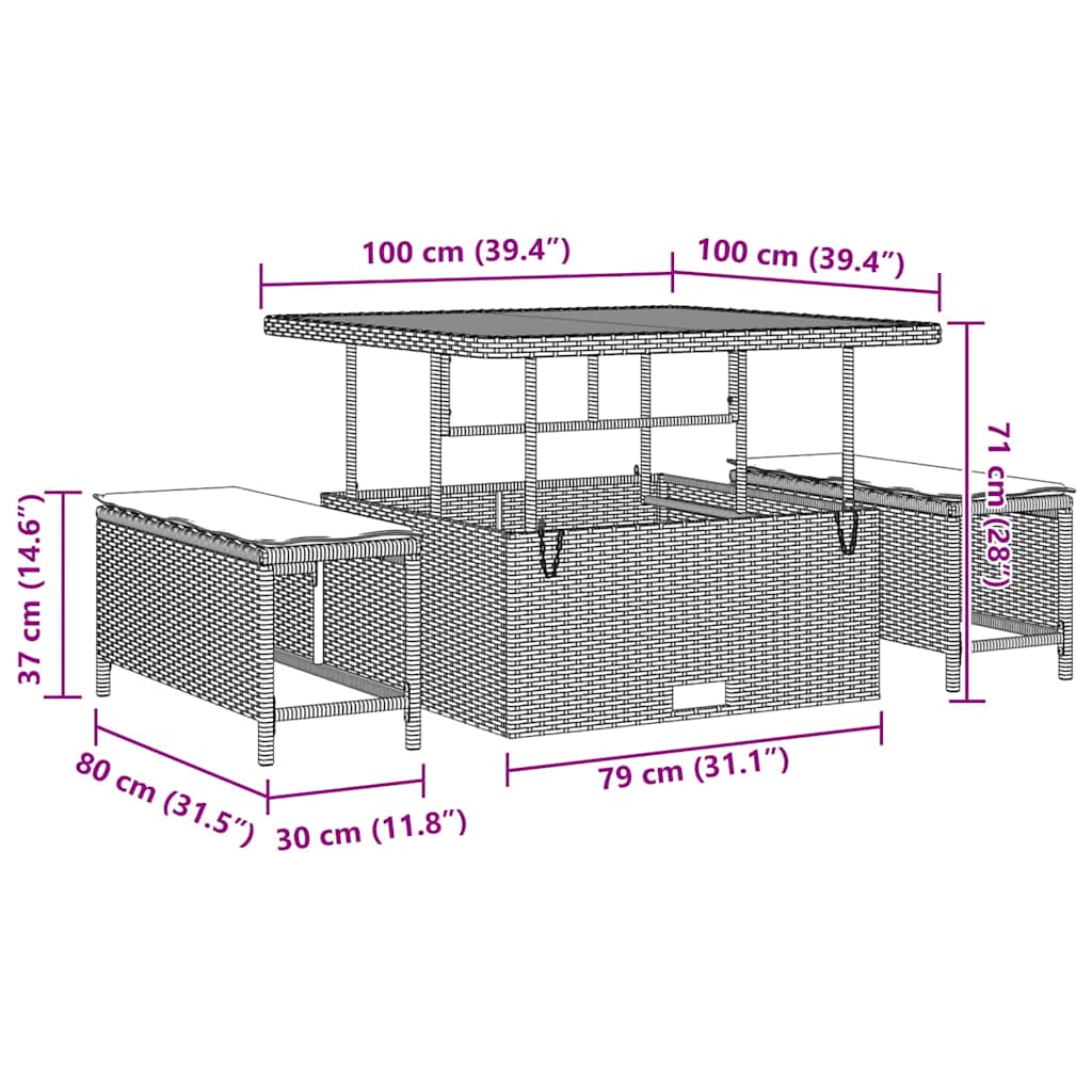 Havesofa Sæt med pude 9 pcs Grå 100 x 100 x 71 cm