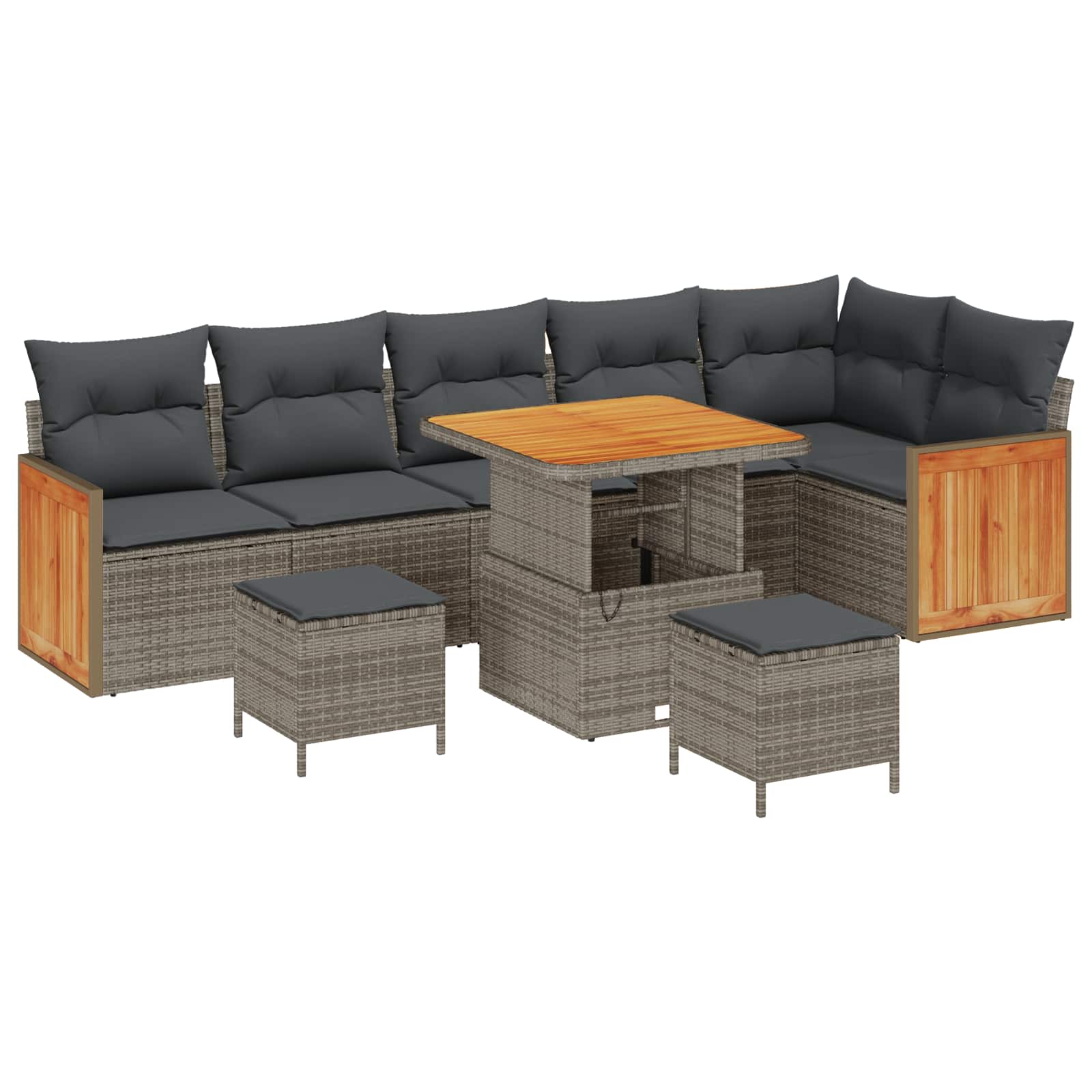 Havesofa Sæt 9 pcs Grå Poly Rattan og pulverlakeret stål