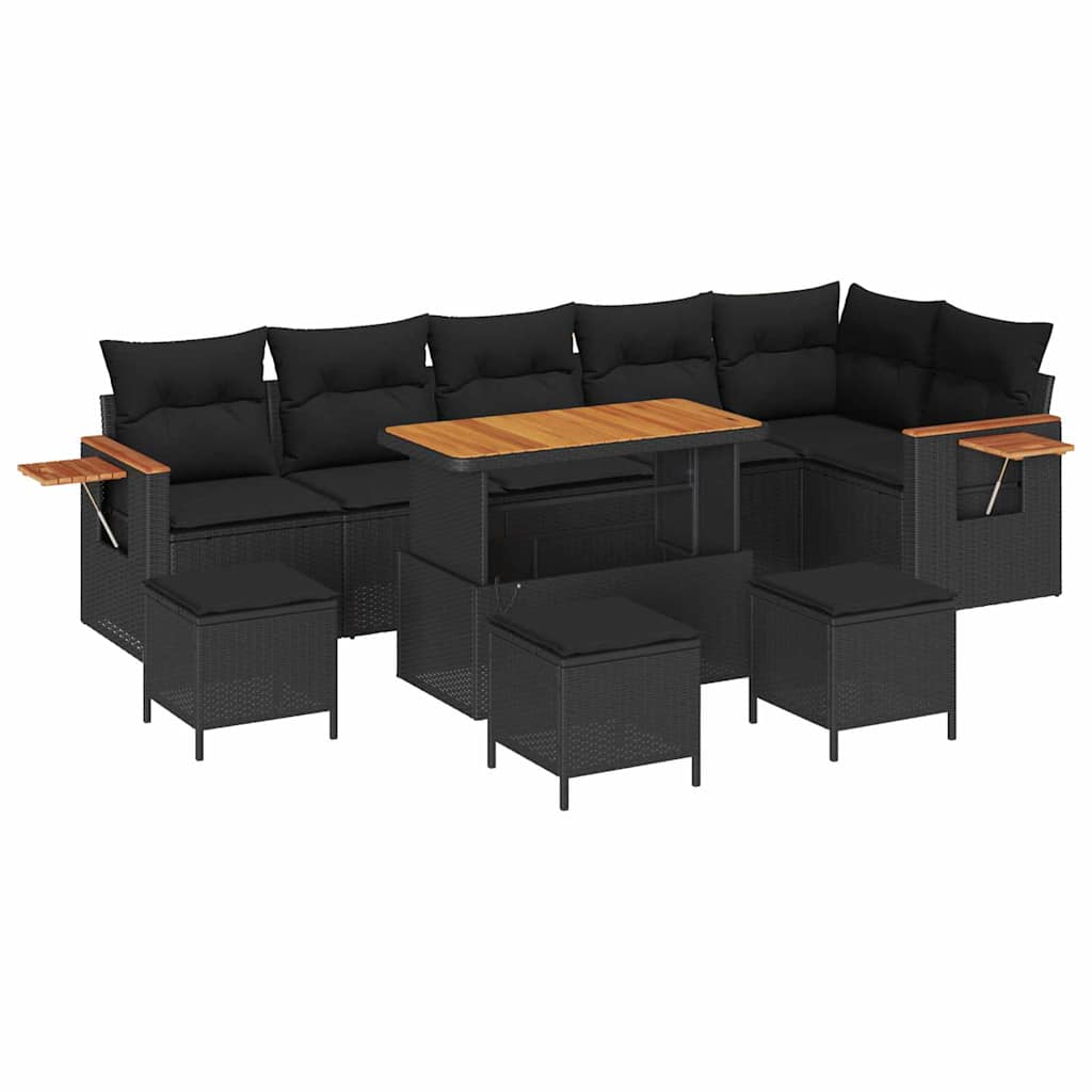 Havesofa Sæt med pude 10 pcs Sort 110 x 55 x 71 cm