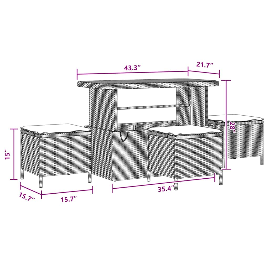 Havesofa Sæt med pude 10 pcs Sort 110 x 55 x 71 cm