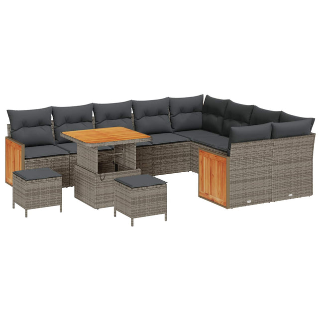 Havesofa Sæt 12 pcs Grå Poly Rattan og pulverlakeret stål