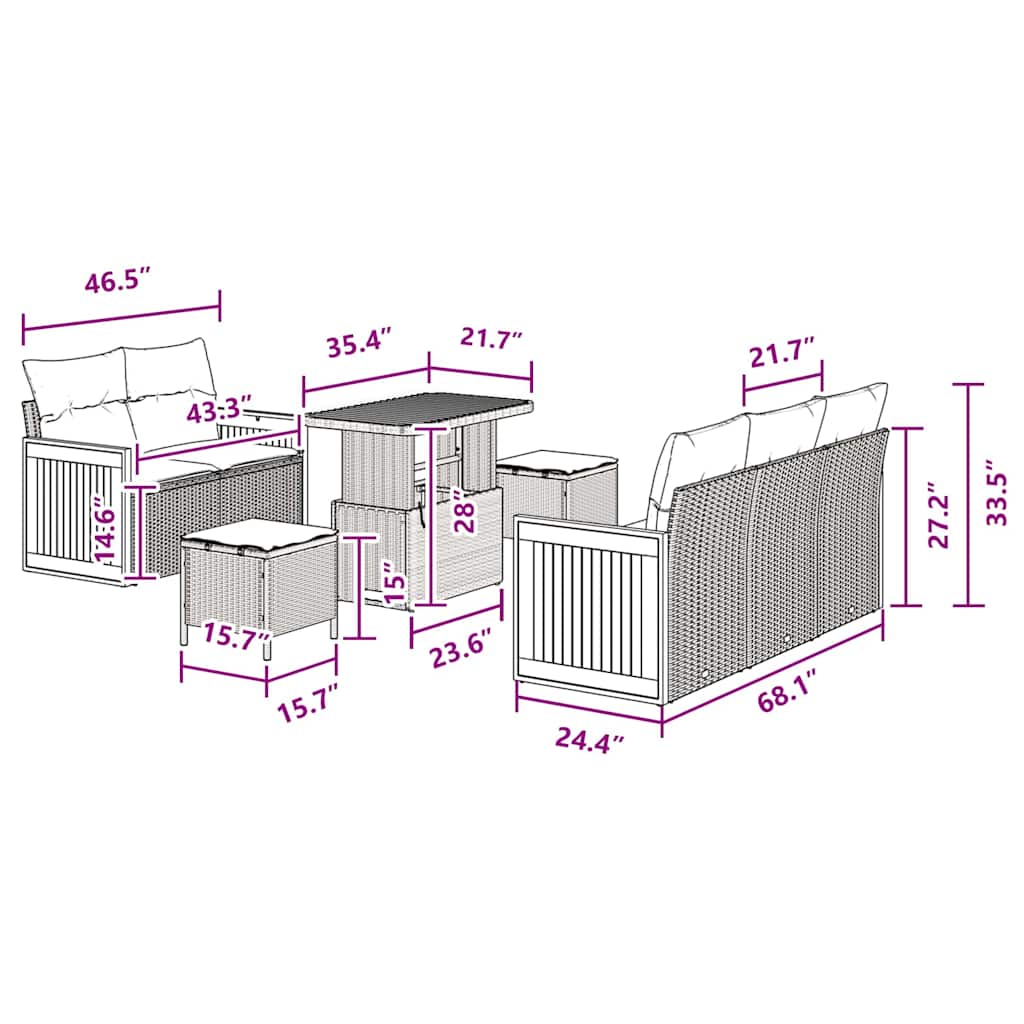 Havesofa Sæt med pude 8 pcs Sort 90 x 55 x 71 cm