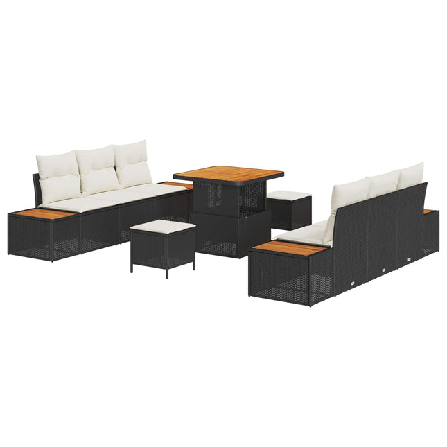 Havesofa Sæt med pude 9 pcs Sort og Cream