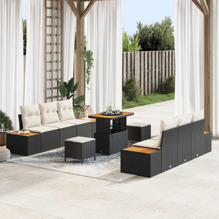 Havesofa Sæt med pude 9 pcs Sort og Cream