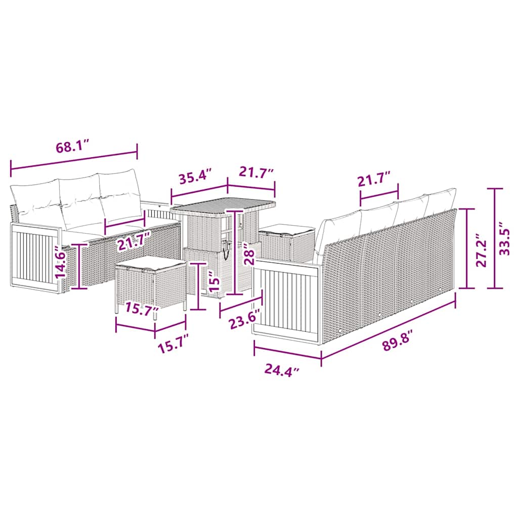 Havesofa Sæt med pude 10 pcs Sort 90 x 55 x 71 cm