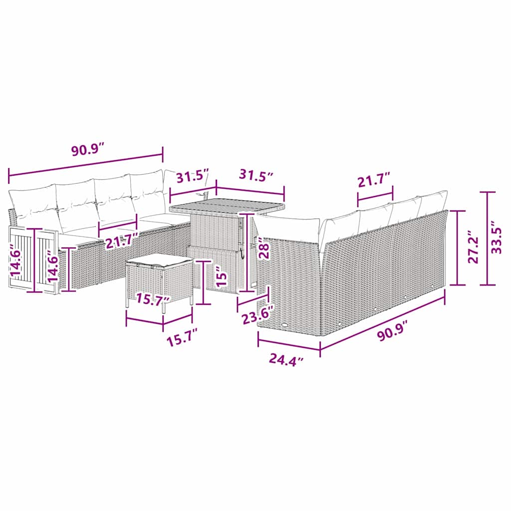 Havesofa Sæt med pude 11 pcs Sort 80 x 80 x 71 cm