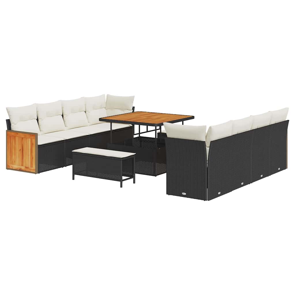 Havesofa Sæt 11 pcs Sort og cremefarvet 100 x 100 x 71 cm