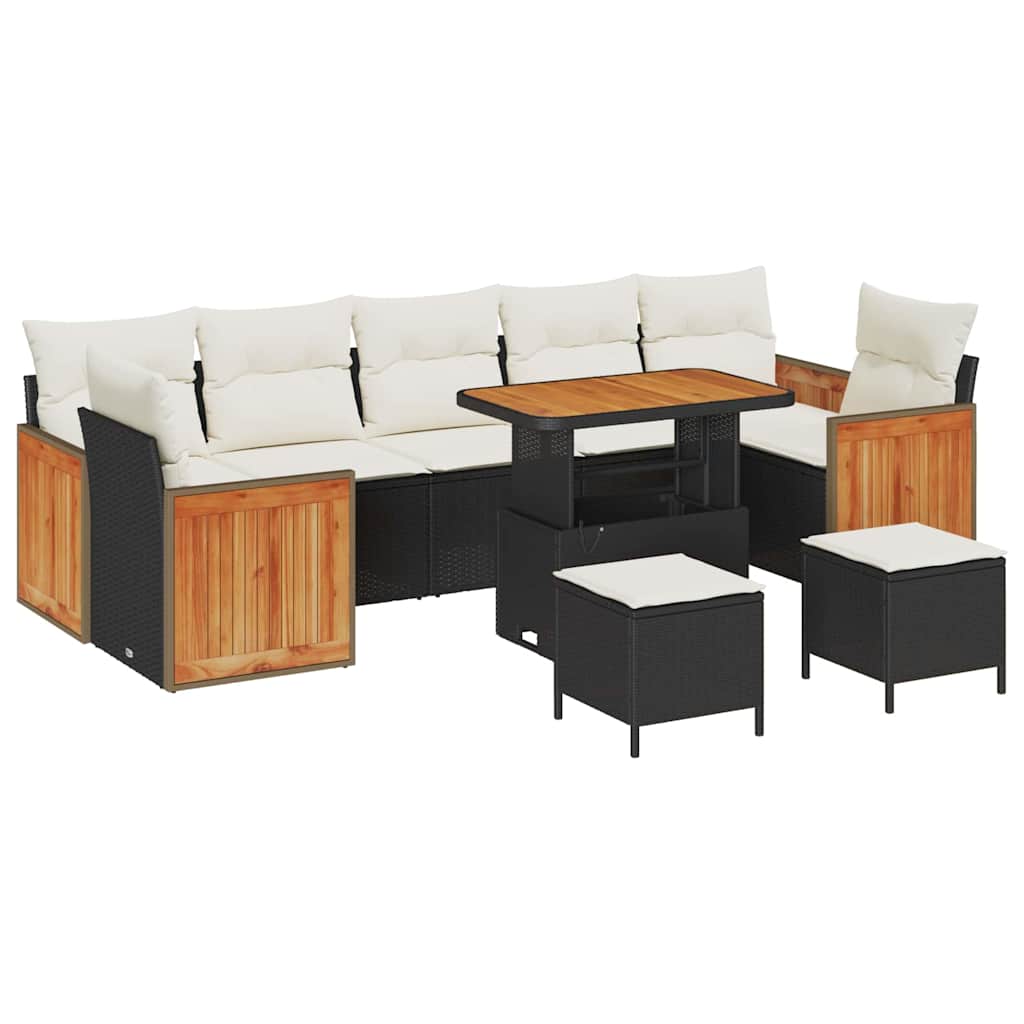 Havesofa Sæt 10 pcs Sort og cremefarvet 90 x 55 x 71 cm