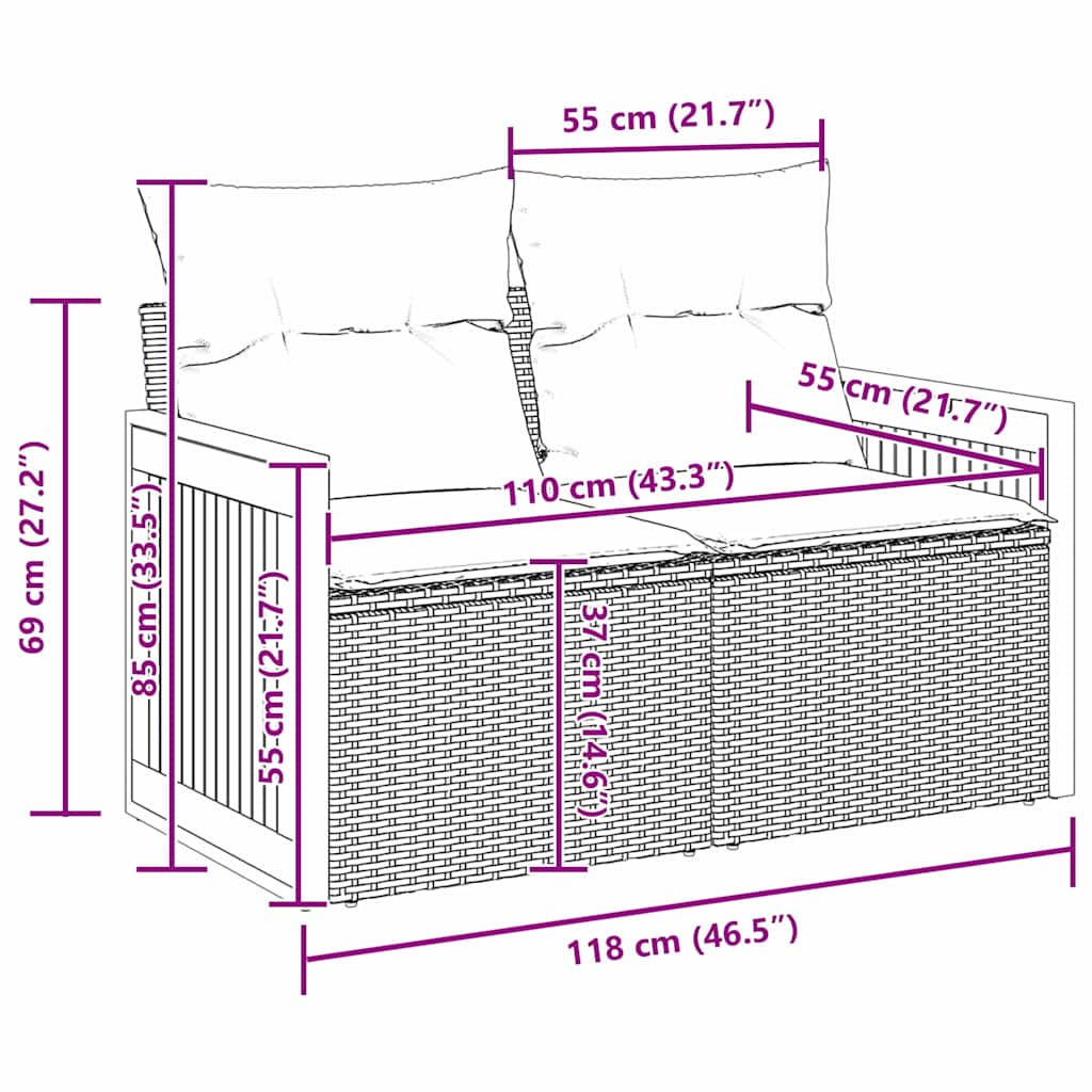 Havesofa Sæt med pude 8 pcs beige og lysegrå 80 x 80 x 71 cm