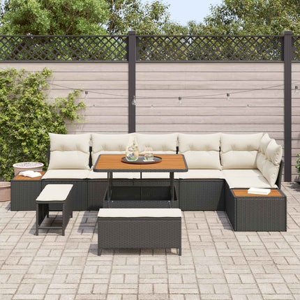 Havesofa Sæt med pude 9 pcs Sort og Cream