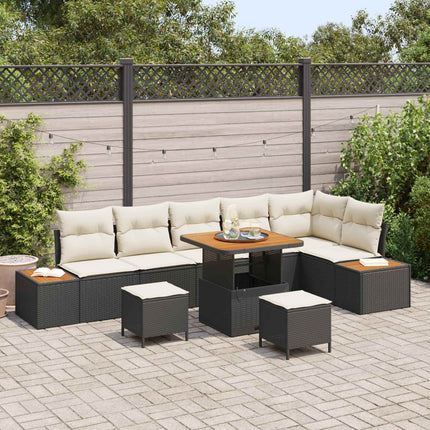 Havesofa Sæt med pude 9 pcs Sort og Cream