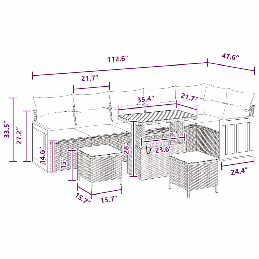 Havesofa Sæt 9 pcs Sort Polyrattan og pulverlakeret stål