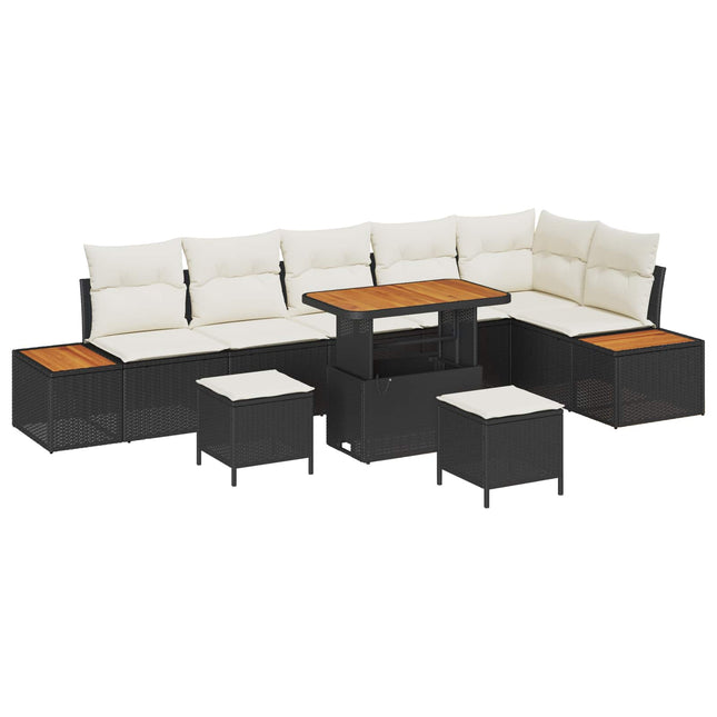Havesofa Sæt med pude 9 pcs Sort og Cream