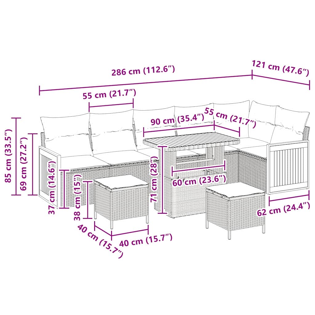 Havesofa Sæt med pude 9 pcs beige og cremefarvet