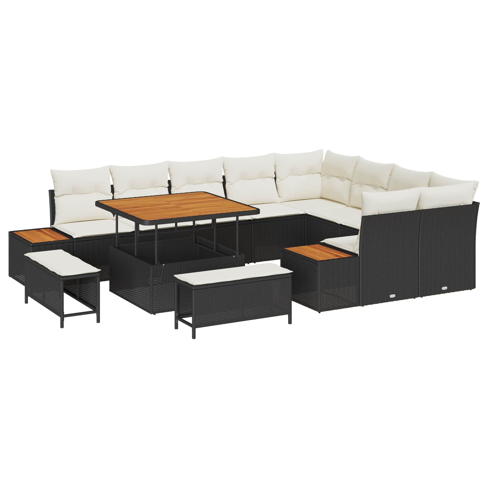 Havesofa Sæt med pude 12 pcs Sort og Cream