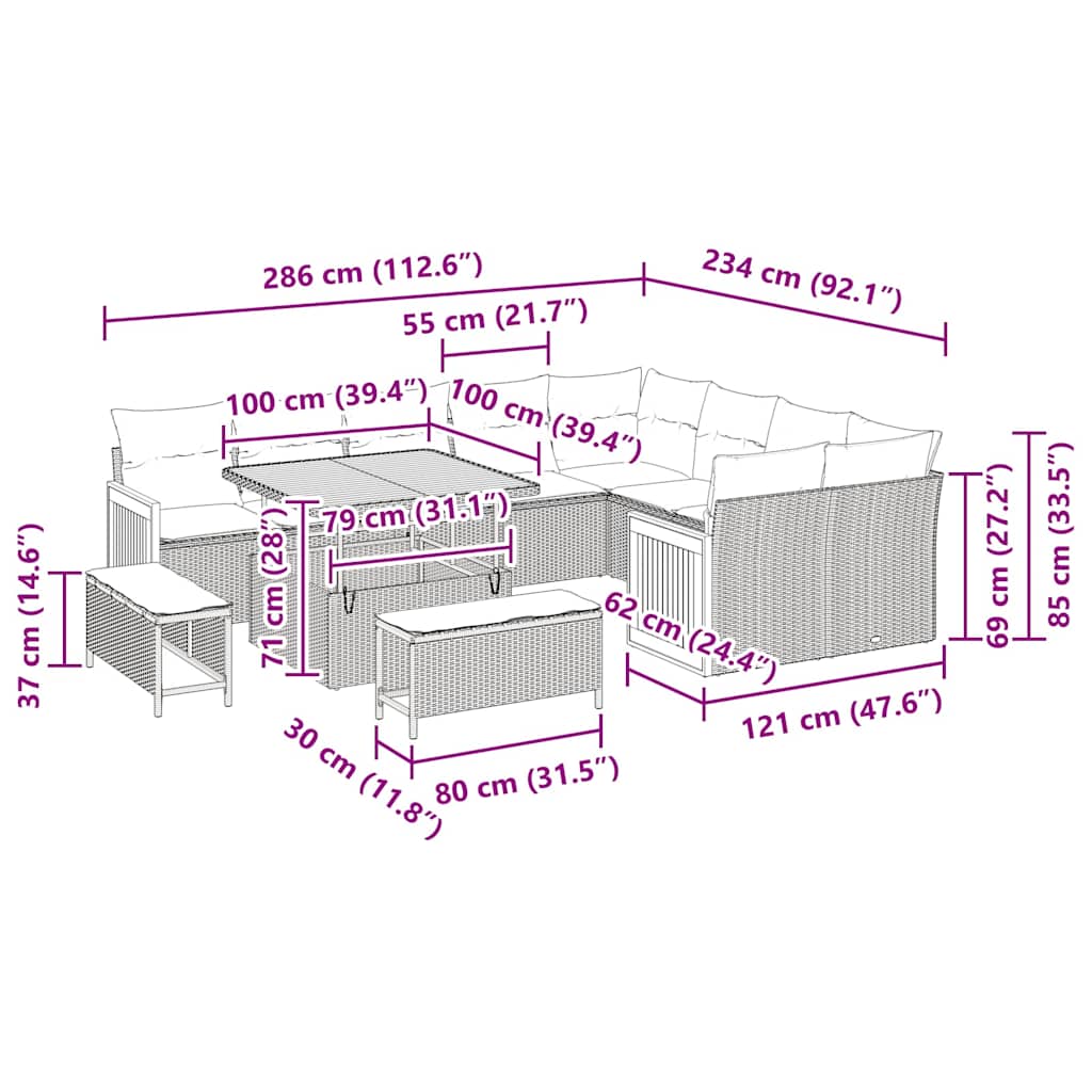 Havesofa Sæt 12 pcs beige og cremefarvet 100 x 100 x 71 cm