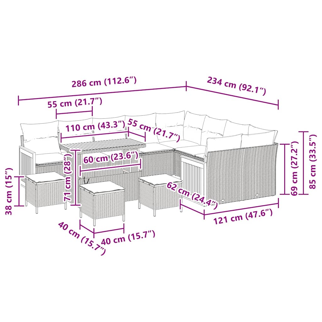 Havesofa Sæt 13 pcs beige og cremefarvet 110 x 55 x 71 cm