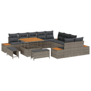 Havesofa Sæt 13 pcs Grå Poly Rattan og Pulverlakeret Stål