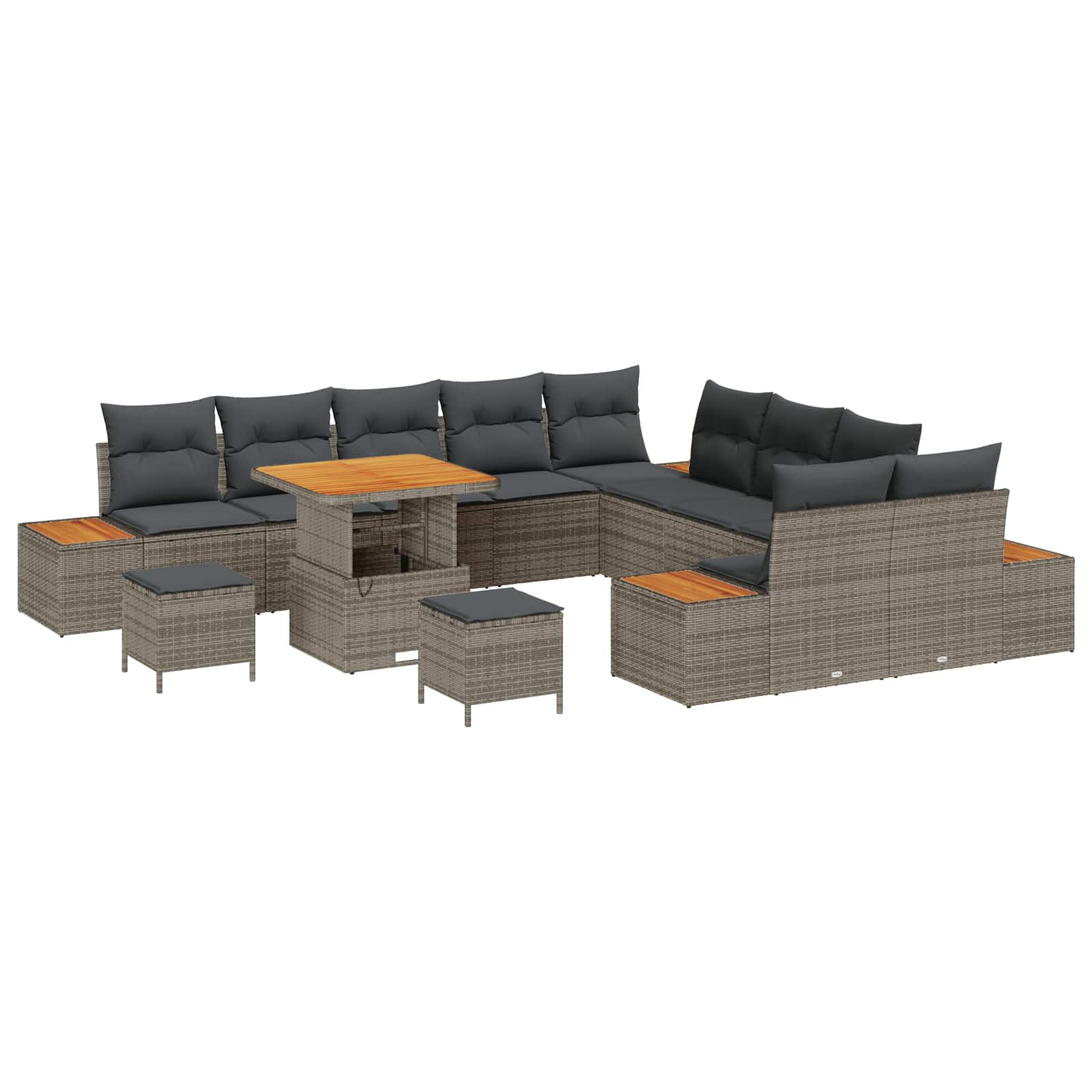 Havesofa Sæt 13 pcs Grå Poly Rattan og Pulverlakeret Stål