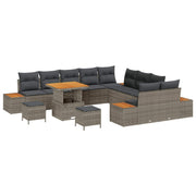 Havesofa Sæt 13 pcs Grå Poly Rattan og Pulverlakeret Stål