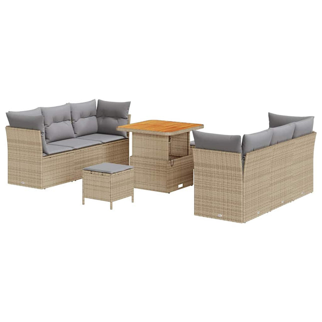 Havesofa Sæt med pude 9 pcs Beige og lys grå polyrattan