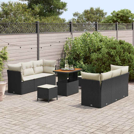 Havesofa Sæt med pude 9 pcs Sort og Cream polyrattan
