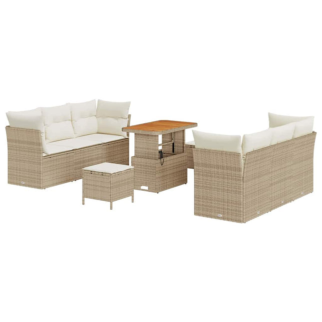 Havesofa Sæt med pude 9 pcs Beige og creme polyrattan