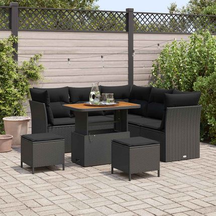 Havesofa Sæt 8 stk. 5-Antal sæder Sort polyrattan