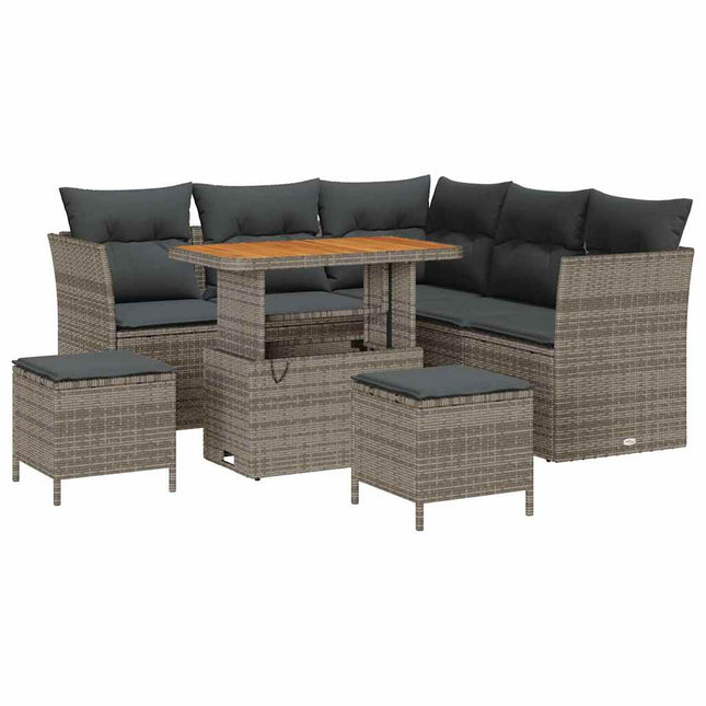 Havesofa Sæt 8 pcs Grå Poly rattan og pulverlakeret stål