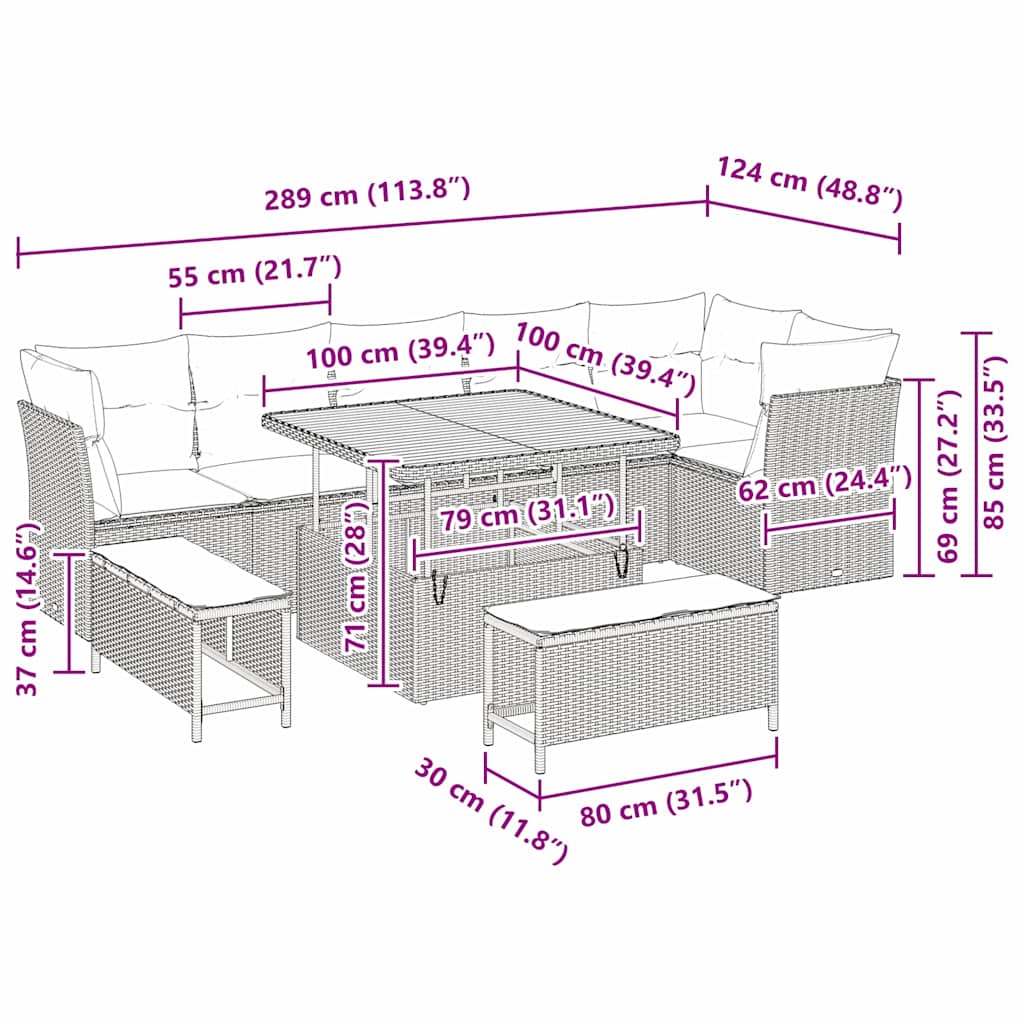 Havesofa Sæt med pude med opbevaring 9 pcs beige og cremefarvet