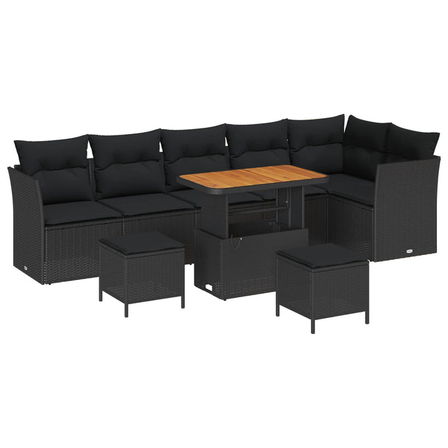Havesofa Sæt med pude med opbevaring 9 pcs Sort 90 x 55 x 71 cm