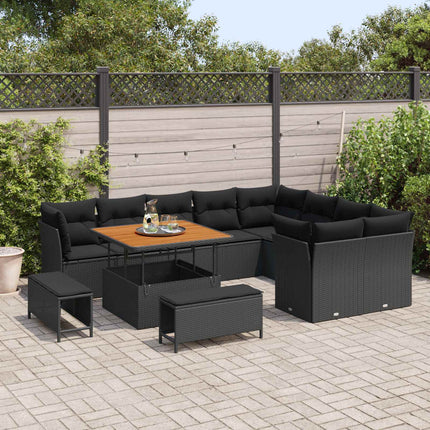 Havesofa Sæt 12 stk. 9-Antal sæder Sort polyrattan