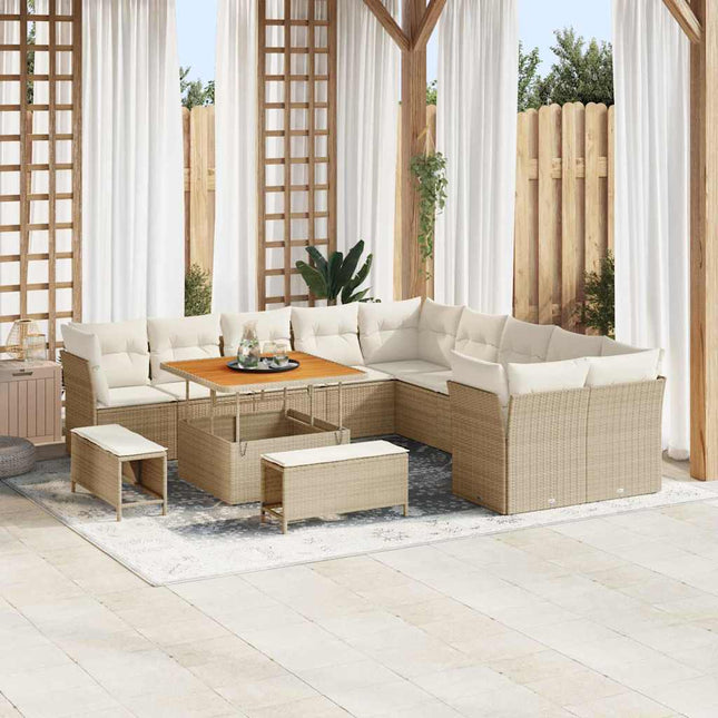 Havesofa Sæt 13 stk. Beige og creme polyrattan