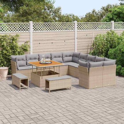 Havesofa Sæt 13 stk. Beige og lys grå polyrattan