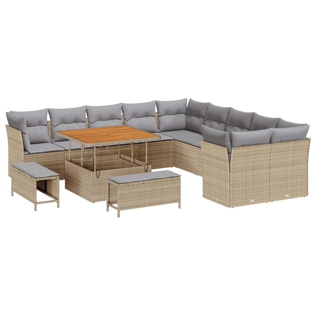 Havesofa Sæt med pude 13 pcs Beige og lys grå polyrattan