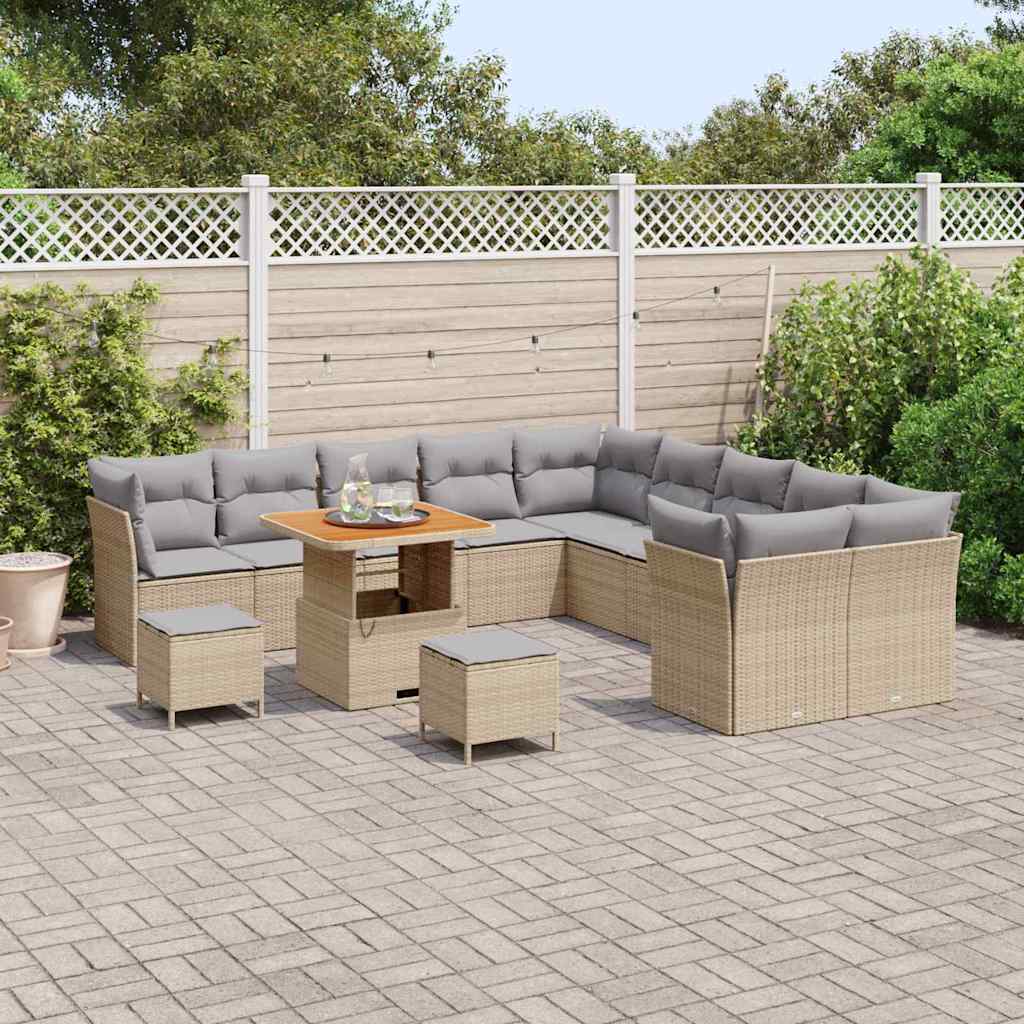 Havesofa Sæt med pude 13 pcs Beige og lys grå polyrattan