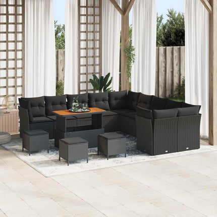 Havesofa Sæt 14 stk. Sort polyrattan