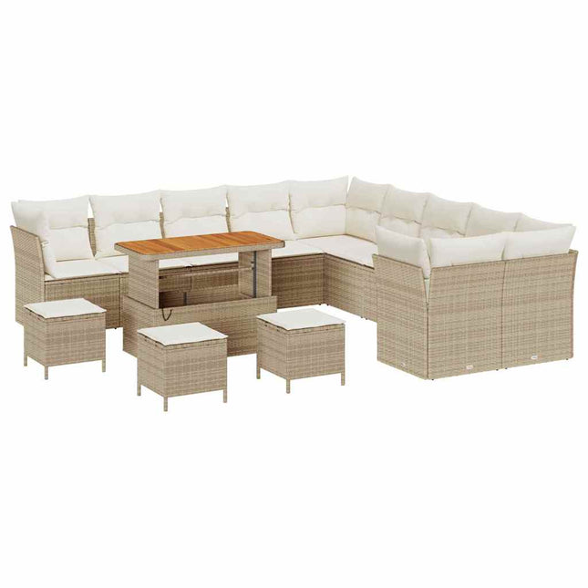 Havesofa Sæt 14 stk. Beige og creme polyrattan