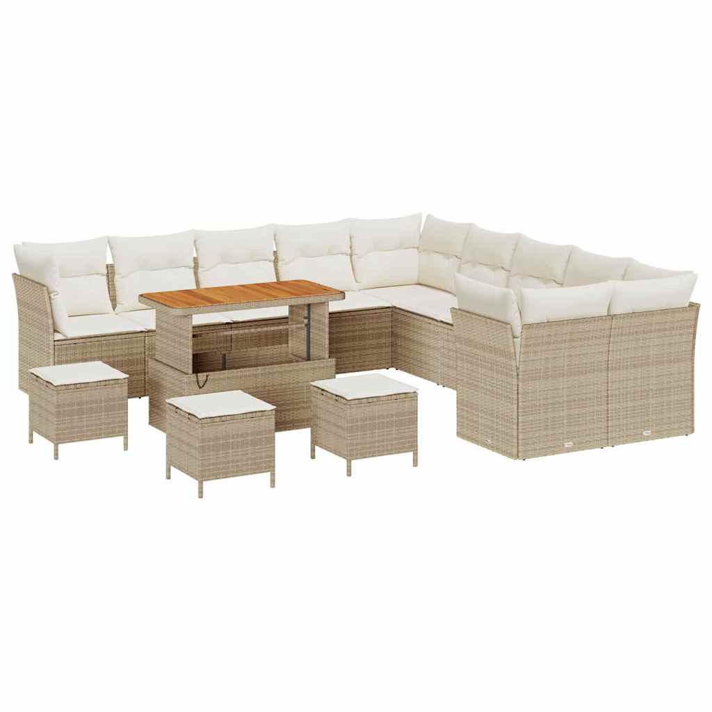 Havesofa Sæt med pude 14 pcs Beige og creme polyrattan