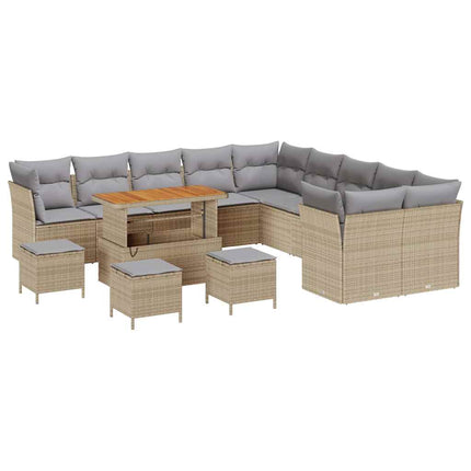 Havesofa Sæt 14 stk. Beige og lys grå polyrattan