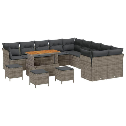 Havesofa Sæt med pude 14 pcs Grå polyrattan